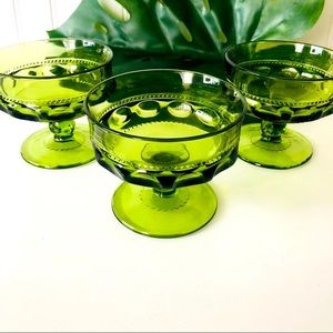 Vintage Green Glass Desert Glasses Set of 3